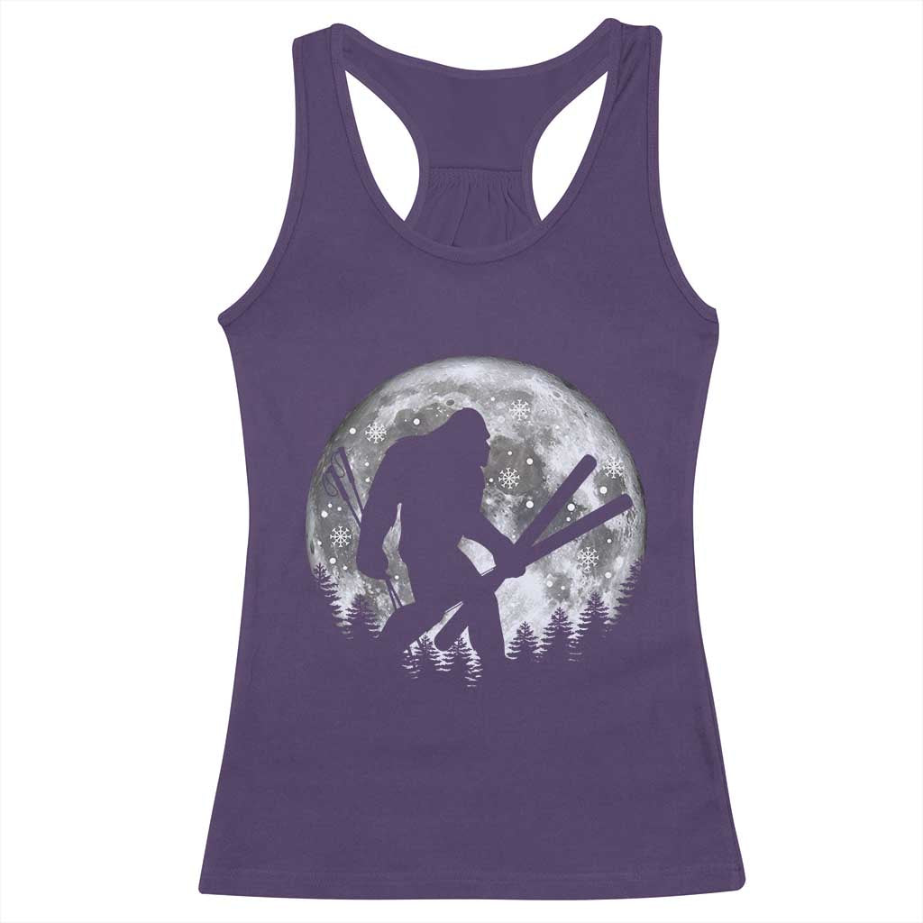 Funny Skiing Bigfoot Ski Winter Sport Moon Racerback Tank Top - Wonder Print Shop