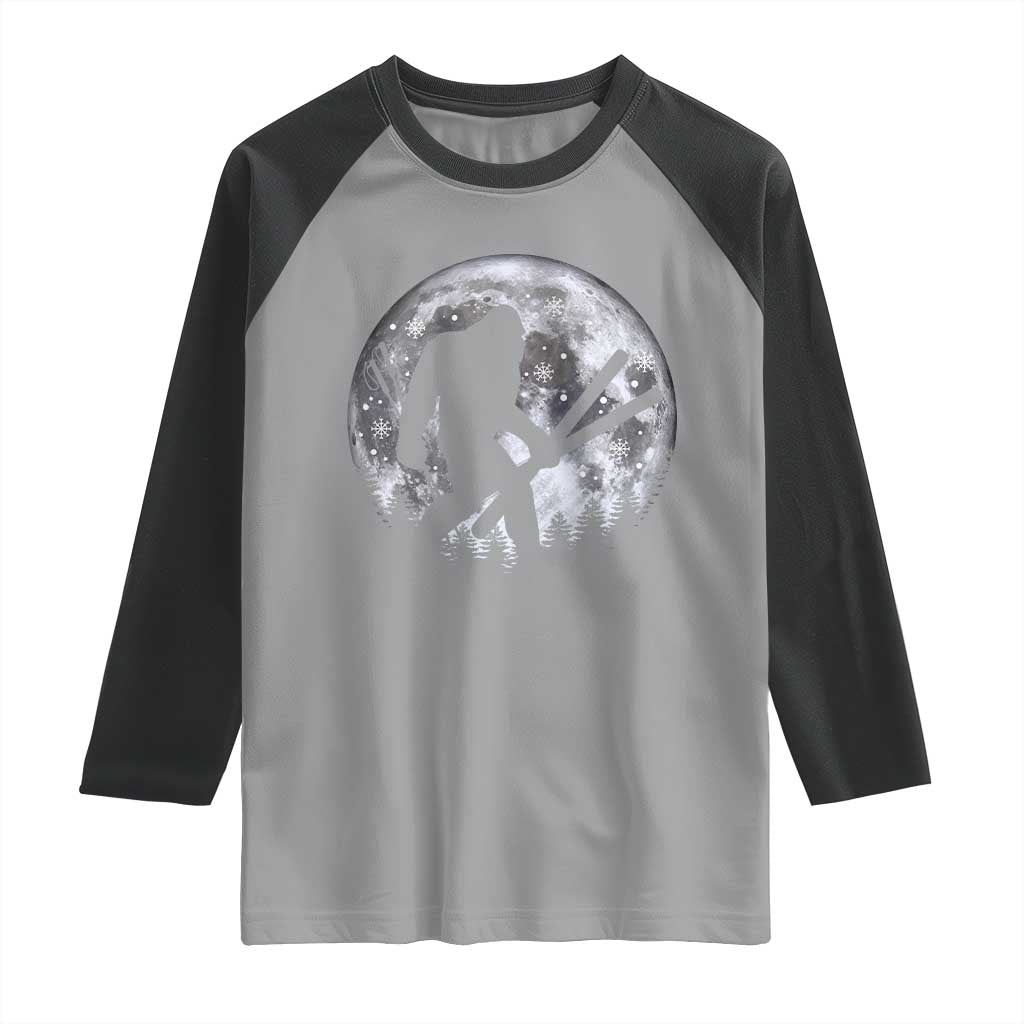 Funny Skiing Bigfoot Ski Winter Sport Moon Raglan Shirt - Wonder Print Shop