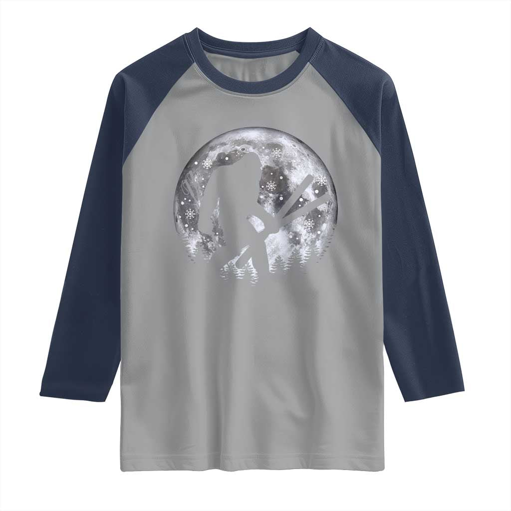 Funny Skiing Bigfoot Ski Winter Sport Moon Raglan Shirt - Wonder Print Shop