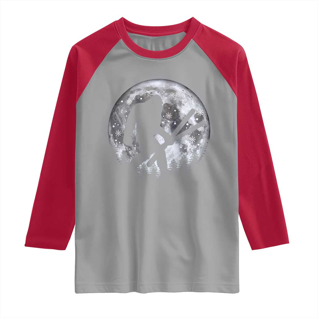 Funny Skiing Bigfoot Ski Winter Sport Moon Raglan Shirt - Wonder Print Shop