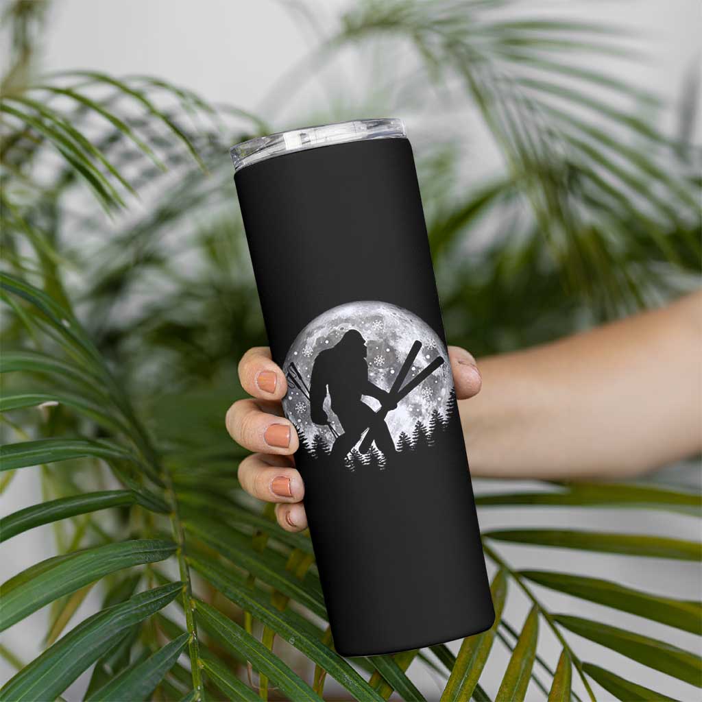 Funny Skiing Bigfoot Ski Winter Sport Moon Skinny Tumbler - Wonder Print Shop