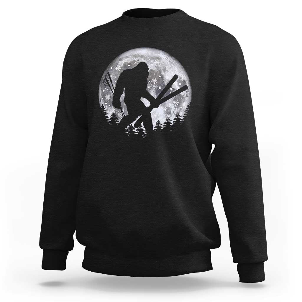 Funny Skiing Bigfoot Ski Winter Sport Moon Sweatshirt - Wonder Print Shop