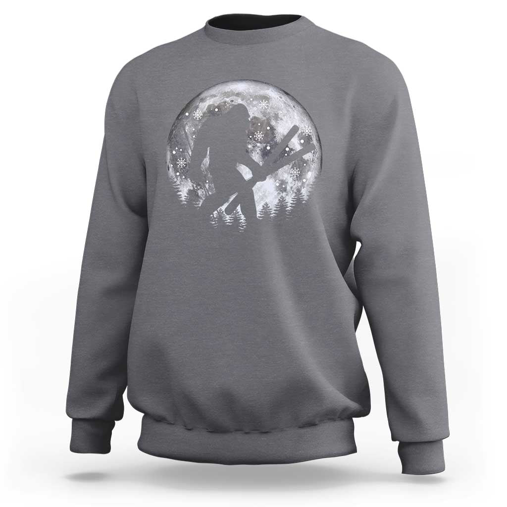 Funny Skiing Bigfoot Ski Winter Sport Moon Sweatshirt - Wonder Print Shop