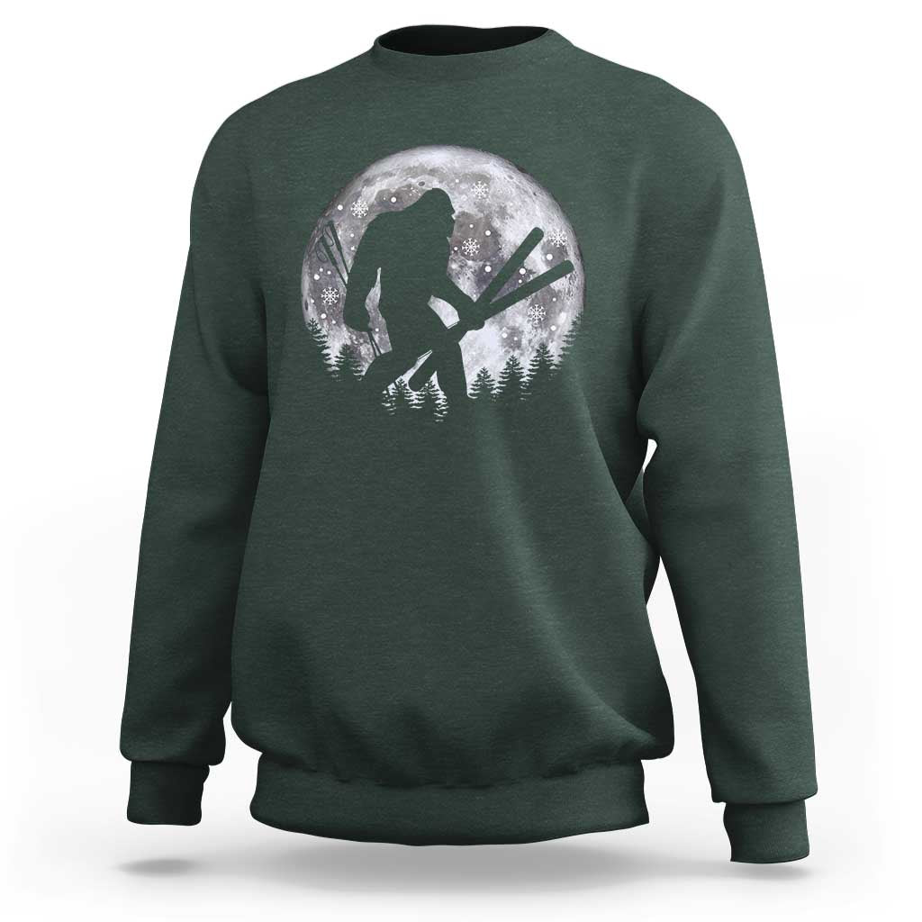 Funny Skiing Bigfoot Ski Winter Sport Moon Sweatshirt - Wonder Print Shop