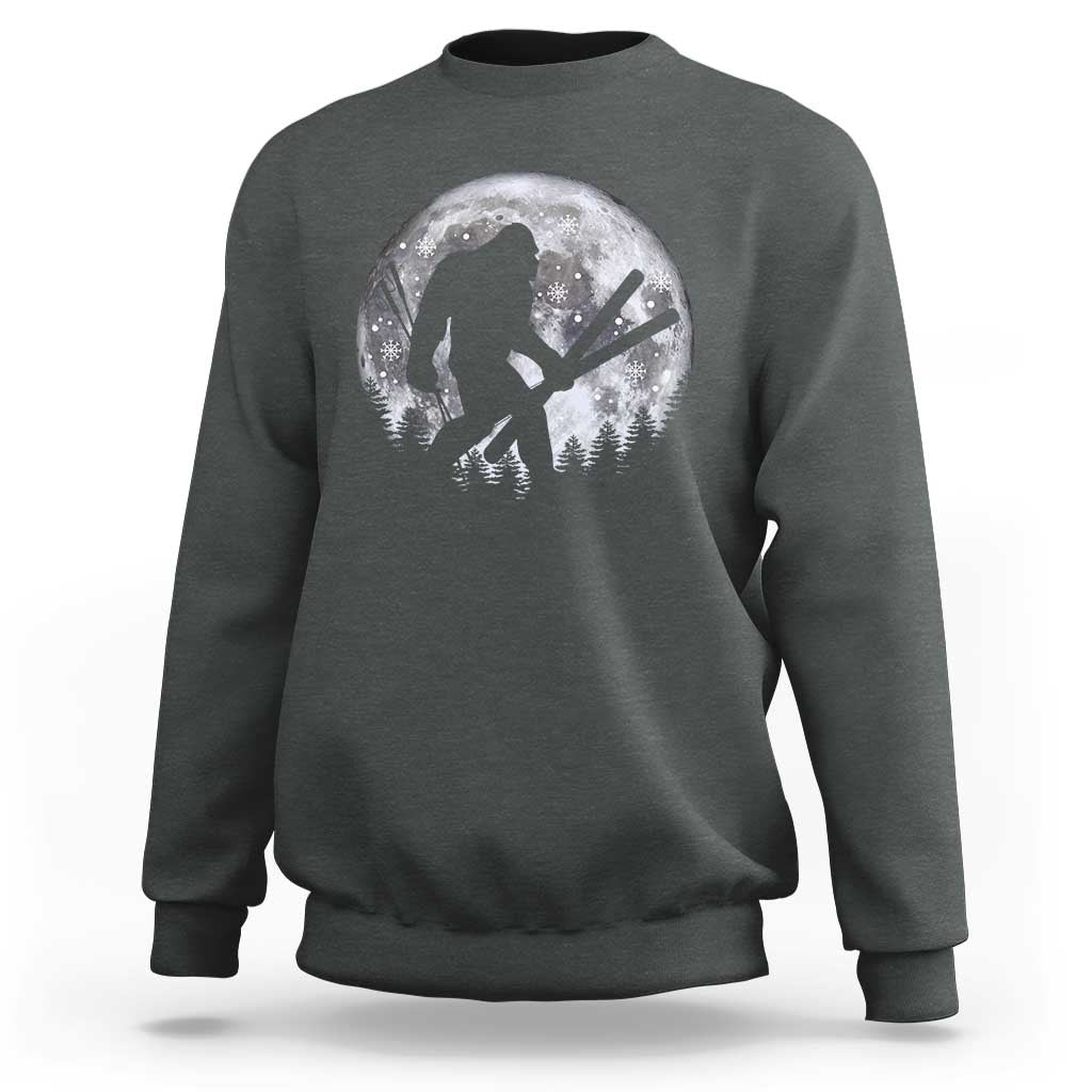 Funny Skiing Bigfoot Ski Winter Sport Moon Sweatshirt - Wonder Print Shop