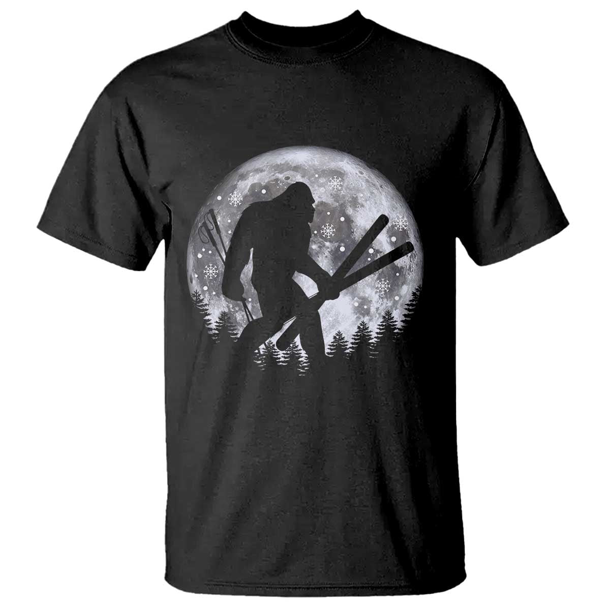 Funny Skiing Bigfoot Ski Winter Sport Moon T Shirt - Wonder Print Shop