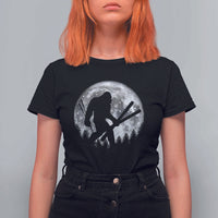 Funny Skiing Bigfoot Ski Winter Sport Moon T Shirt For Women - Wonder Print Shop