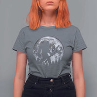 Funny Skiing Bigfoot Ski Winter Sport Moon T Shirt For Women - Wonder Print Shop