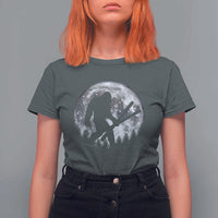 Funny Skiing Bigfoot Ski Winter Sport Moon T Shirt For Women - Wonder Print Shop