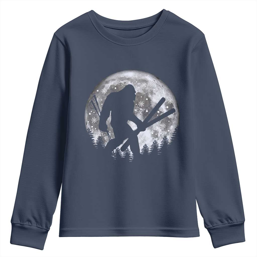 Funny Skiing Bigfoot Ski Winter Sport Moon Youth Sweatshirt - Wonder Print Shop