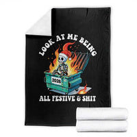 Funny Christmas Dumpster Fire Skeleton 2026 Throw Blanket Look At Me Being All Festive And Shit - Wonder Print Shop
