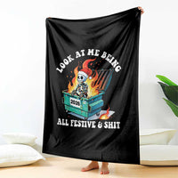 Funny Christmas Dumpster Fire Skeleton 2026 Throw Blanket Look At Me Being All Festive And Shit - Wonder Print Shop