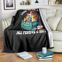 Funny Christmas Dumpster Fire Skeleton 2026 Throw Blanket Look At Me Being All Festive And Shit - Wonder Print Shop