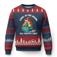 Funny Xmas Dumpster Fire Skeleton 2026 Ugly Christmas Sweater Look At Me Being All Festive And Shit - Wonder Print Shop