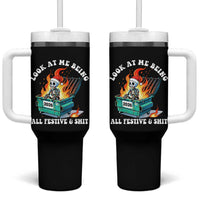 Funny Christmas Dumpster Fire Skeleton 2026 Tumbler With Handle Look At Me Being All Festive And Shit - Wonder Print Shop