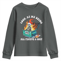 Funny Christmas Dumpster Fire Skeleton 2026 Youth Sweatshirt Look At Me Being All Festive And Shit - Wonder Print Shop