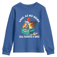 Funny Christmas Dumpster Fire Skeleton 2026 Youth Sweatshirt Look At Me Being All Festive And Shit - Wonder Print Shop