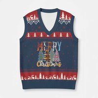 Merry Xmas Native American Xmas Tree V-Neck Knit Sweater Vest - Wonder Print Shop