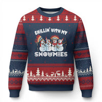 Funny Xmas Native American Ugly Christmas Sweater Chillin' With My Snowmies Snowman Tribes - Wonder Print Shop
