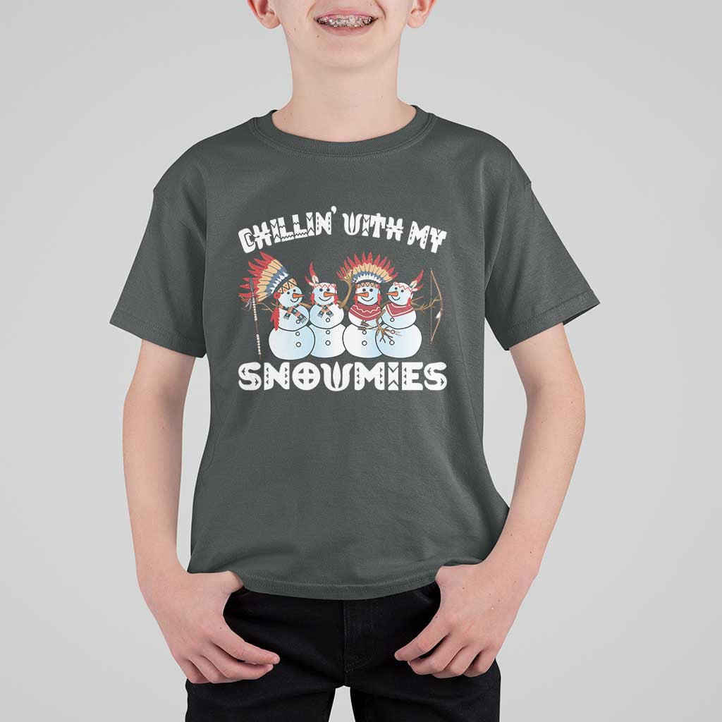 Funny Christmas Native American T Shirt For Kid Chillin' With My Snowmies Snowman Tribes - Wonder Print Shop