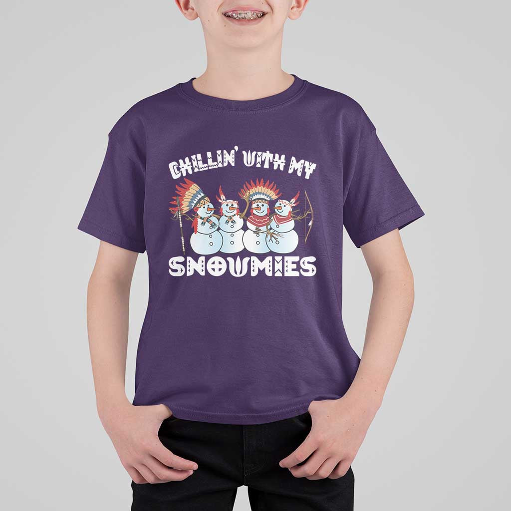 Funny Christmas Native American T Shirt For Kid Chillin' With My Snowmies Snowman Tribes - Wonder Print Shop