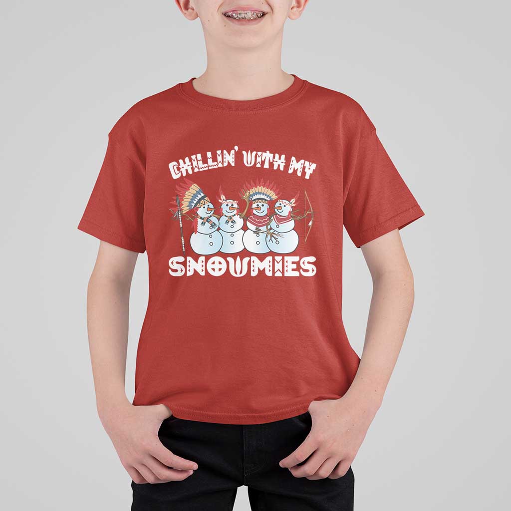 Funny Christmas Native American T Shirt For Kid Chillin' With My Snowmies Snowman Tribes - Wonder Print Shop