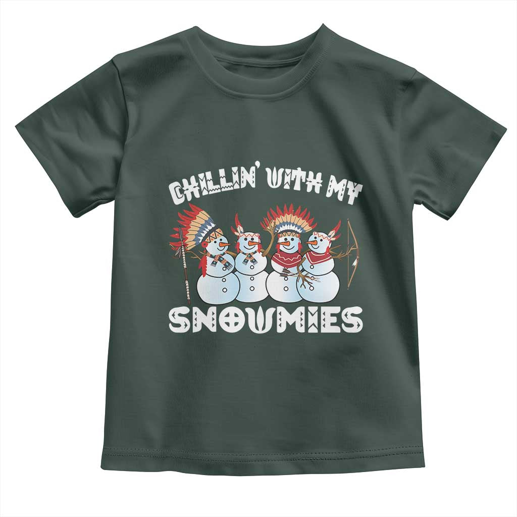 Funny Christmas Native American Toddler T Shirt Chillin' With My Snowmies Snowman Tribes
