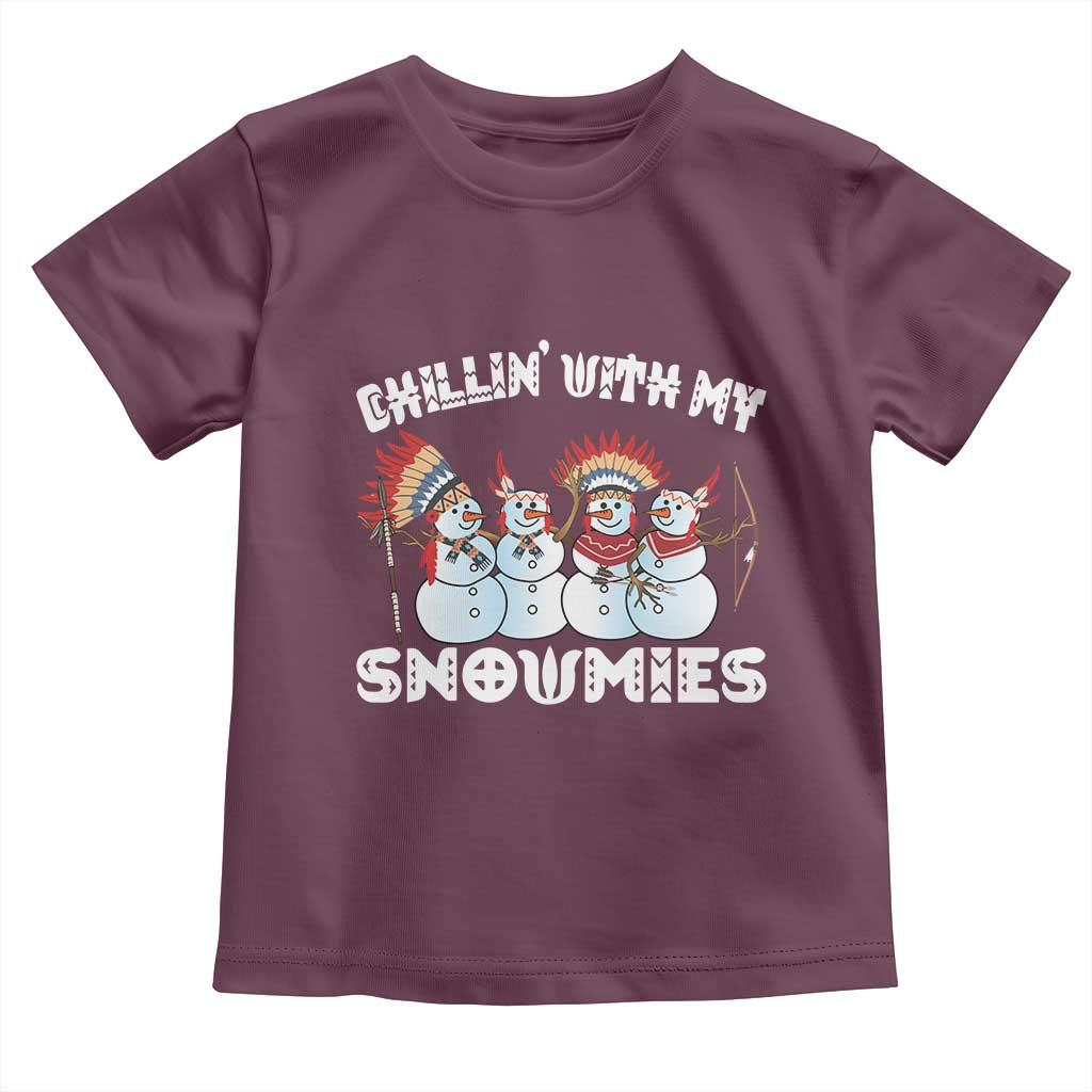 Funny Christmas Native American Toddler T Shirt Chillin' With My Snowmies Snowman Tribes