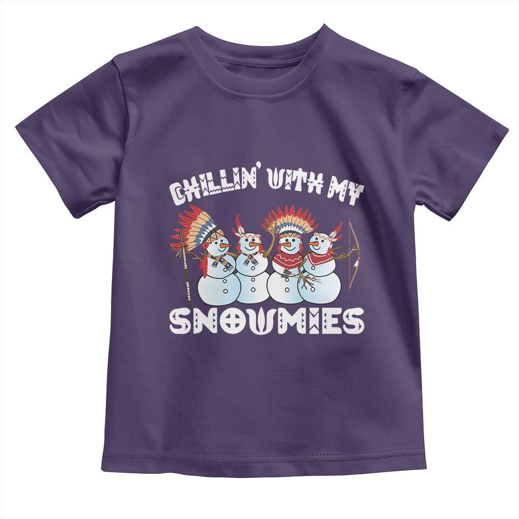 Funny Christmas Native American Toddler T Shirt Chillin' With My Snowmies Snowman Tribes