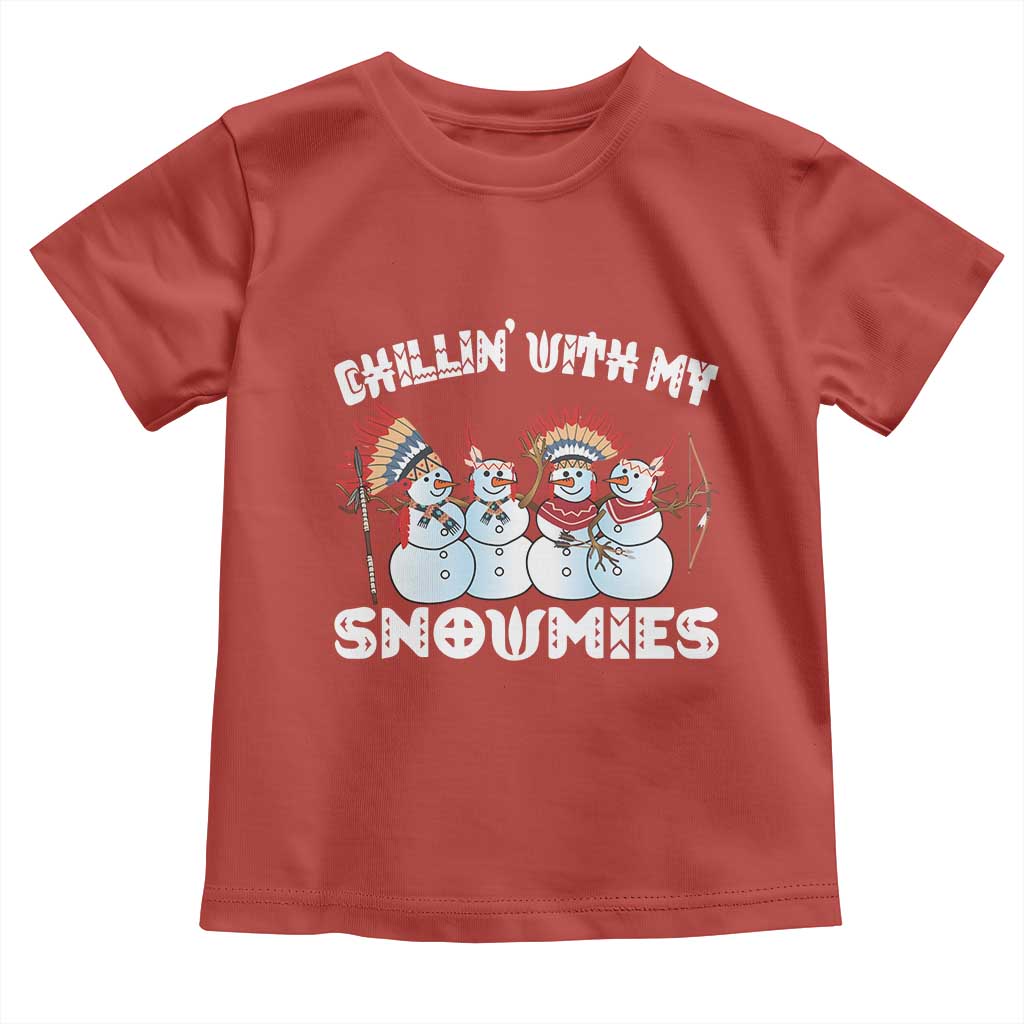 Funny Christmas Native American Toddler T Shirt Chillin' With My Snowmies Snowman Tribes
