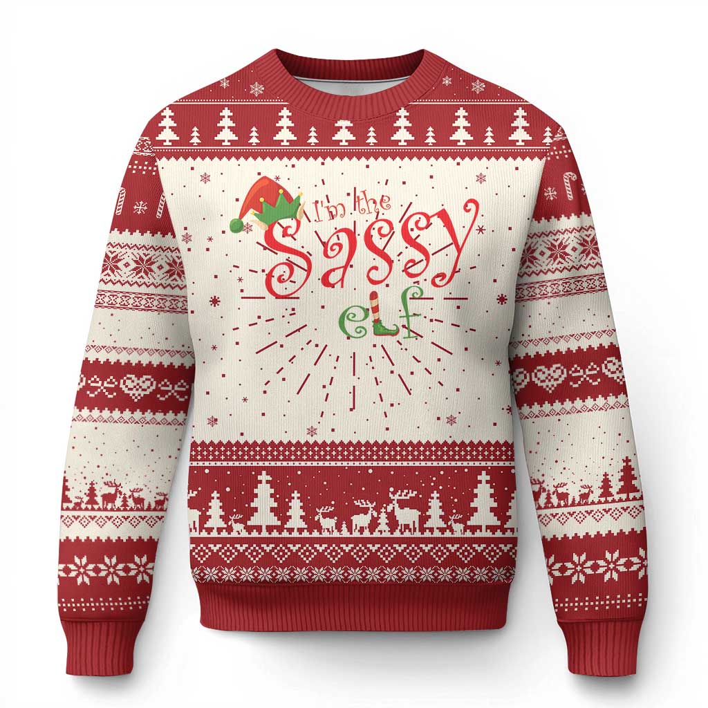 Funny Xmas Elf Ugly Christmas Sweater I'm The Sassy Elf Family Matching - Wonder Print Shop