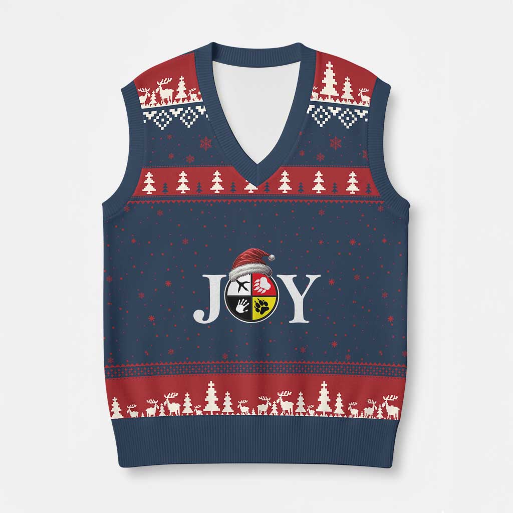 Xmas Native American Joy Medicine Wheel Santa Hat V-Neck Knit Sweater Vest - Wonder Print Shop
