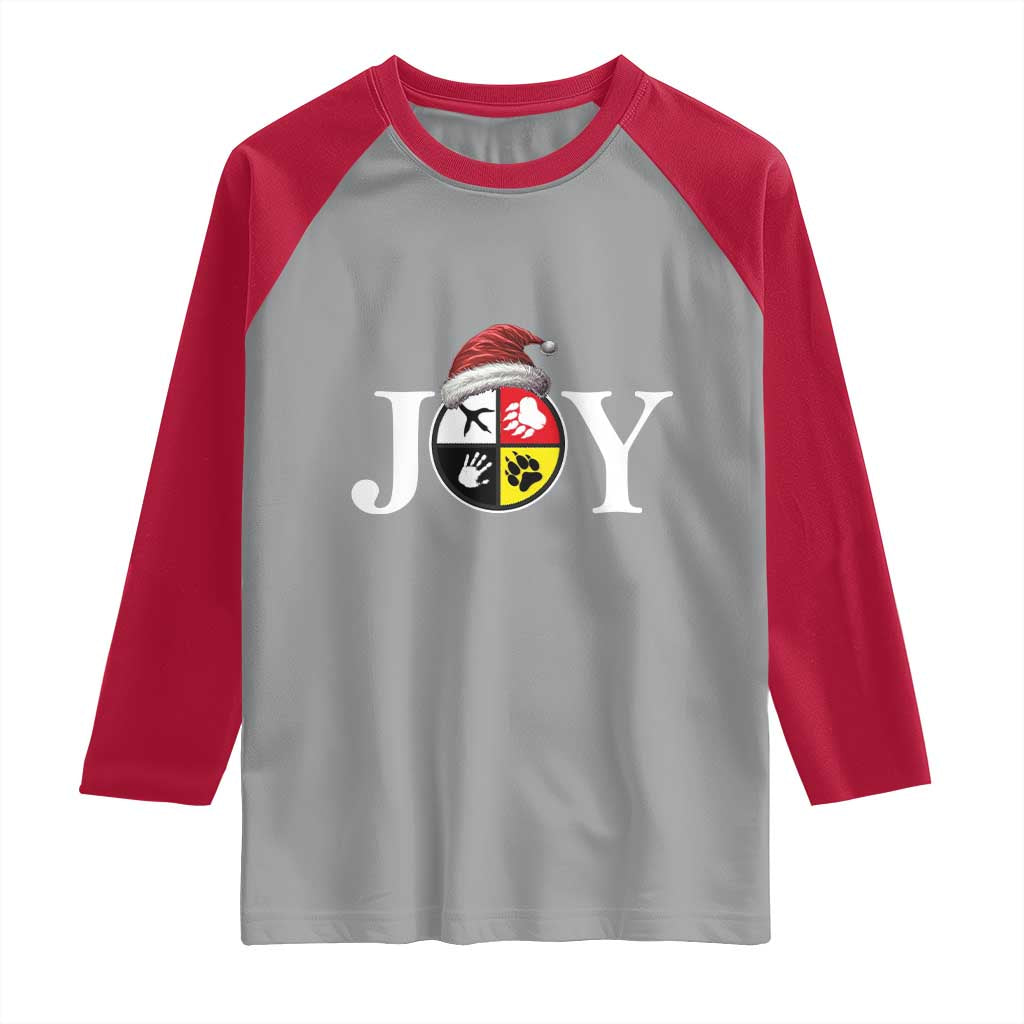 Christmas Native American Joy Medicine Wheel Santa Hat Raglan Shirt - Wonder Print Shop