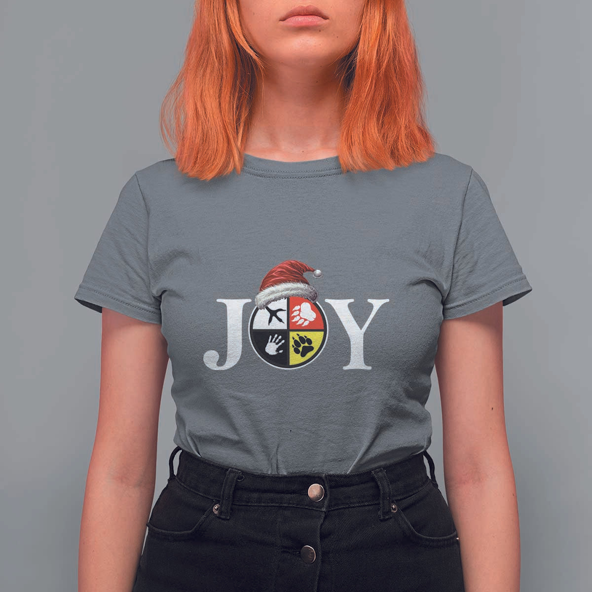 Christmas Native American Joy Medicine Wheel Santa Hat T Shirt For Women - Wonder Print Shop