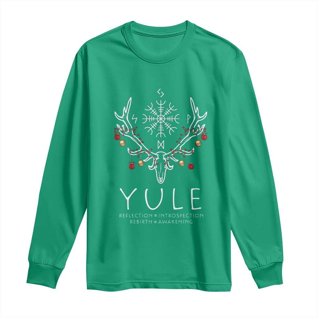Yule Pagan Long Sleeve Shirt Reflection Introspection Rebirth Awakening Vegvísir Symbol