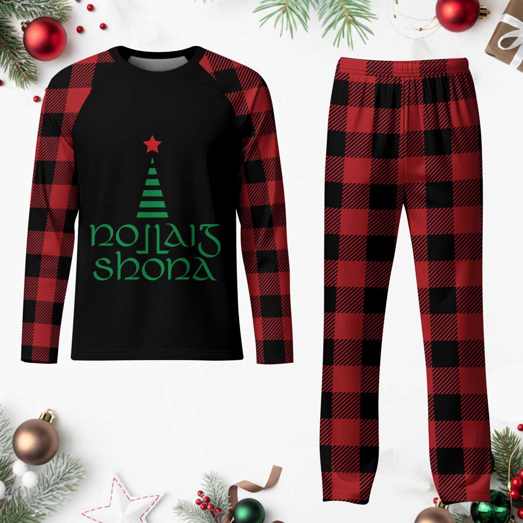 Funny Irish Gaelic Xmas Nollaig Shona Plaid Pajama Set Xmas Tree - Wonder Print Shop