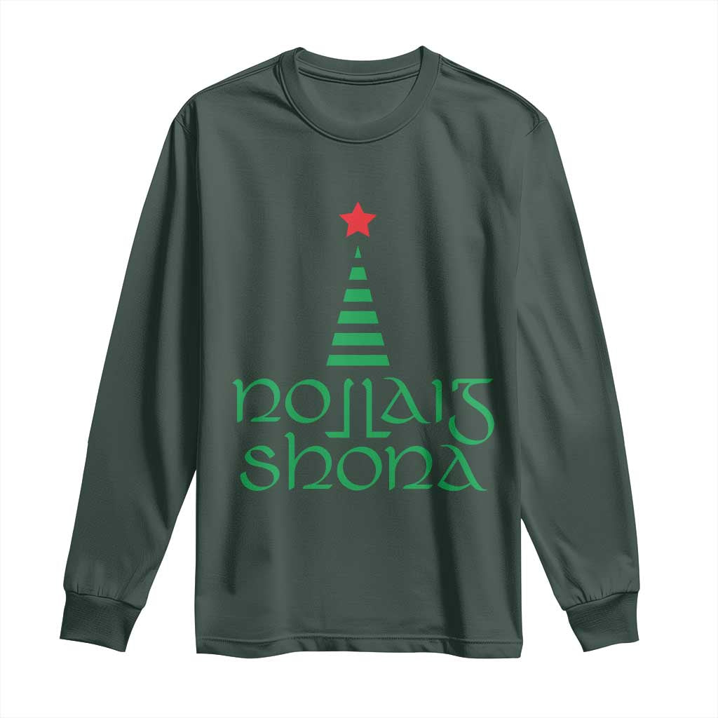 Funny Irish Gaelic Christmas Nollaig Shona Long Sleeve Shirt Xmas Tree