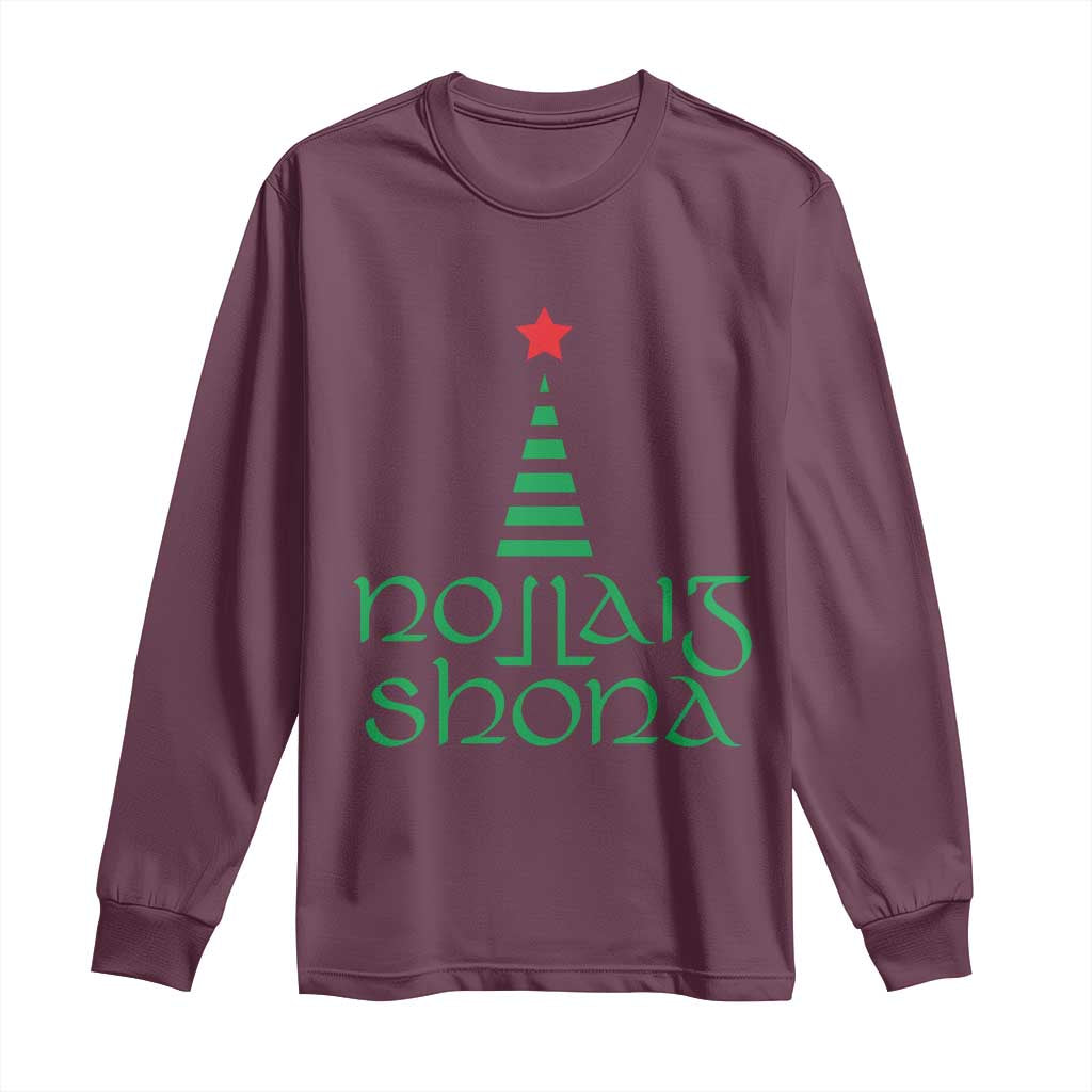 Funny Irish Gaelic Christmas Nollaig Shona Long Sleeve Shirt Xmas Tree