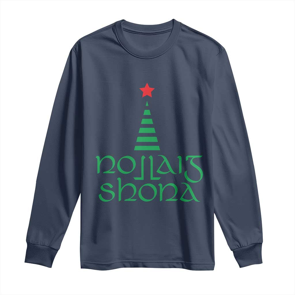 Funny Irish Gaelic Christmas Nollaig Shona Long Sleeve Shirt Xmas Tree