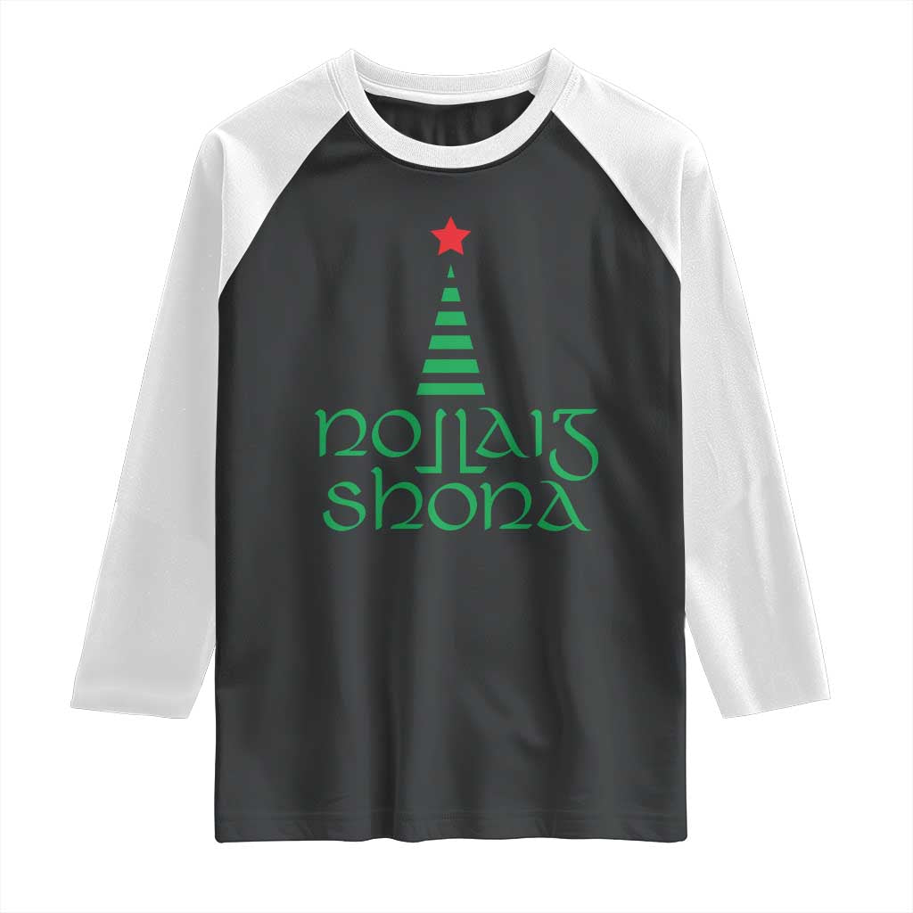 Funny Irish Gaelic Christmas Nollaig Shona Raglan Shirt Xmas Tree - Wonder Print Shop