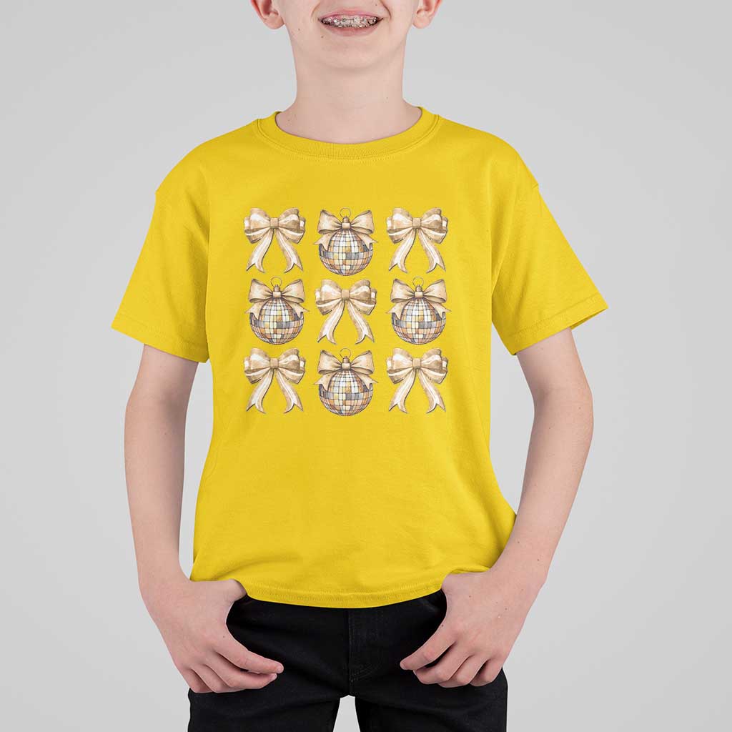 Coquette Happy New Year 2025 Gold Bow T Shirt For Kid