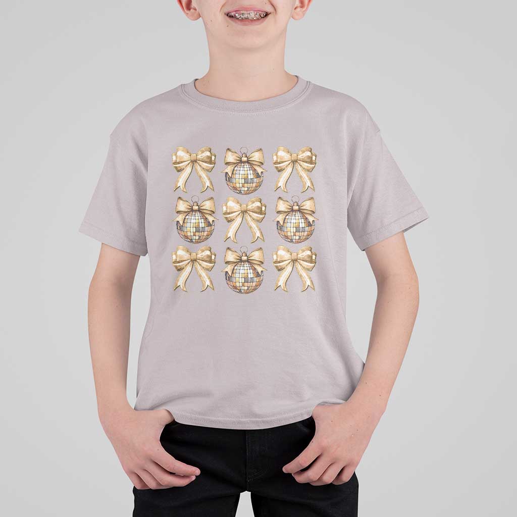Coquette Happy New Year 2025 Gold Bow T Shirt For Kid