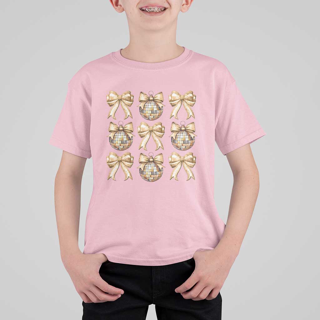 Coquette Happy New Year 2025 Gold Bow T Shirt For Kid
