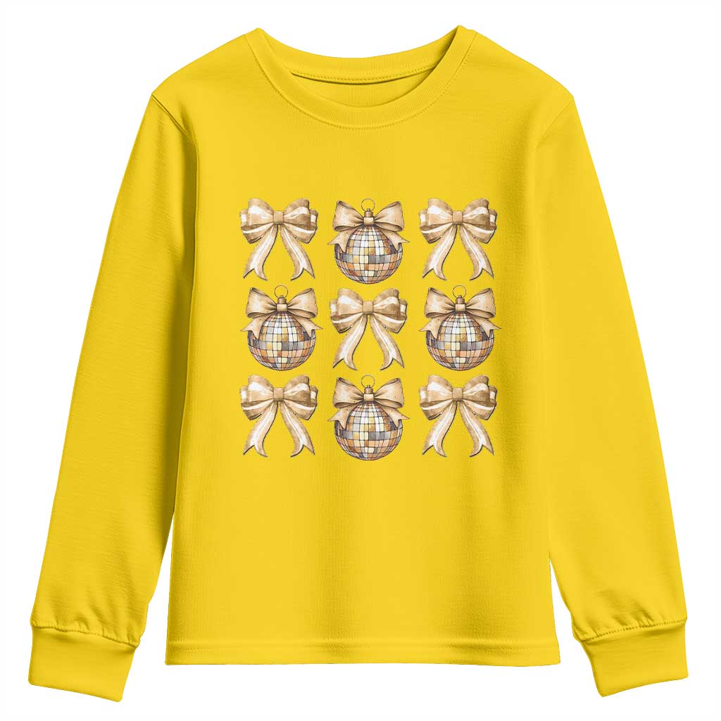 Coquette Happy New Year 2025 Gold Bow Youth Sweatshirt