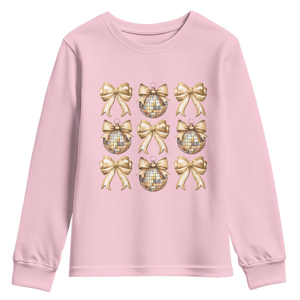 Coquette Happy New Year 2025 Gold Bow Youth Sweatshirt