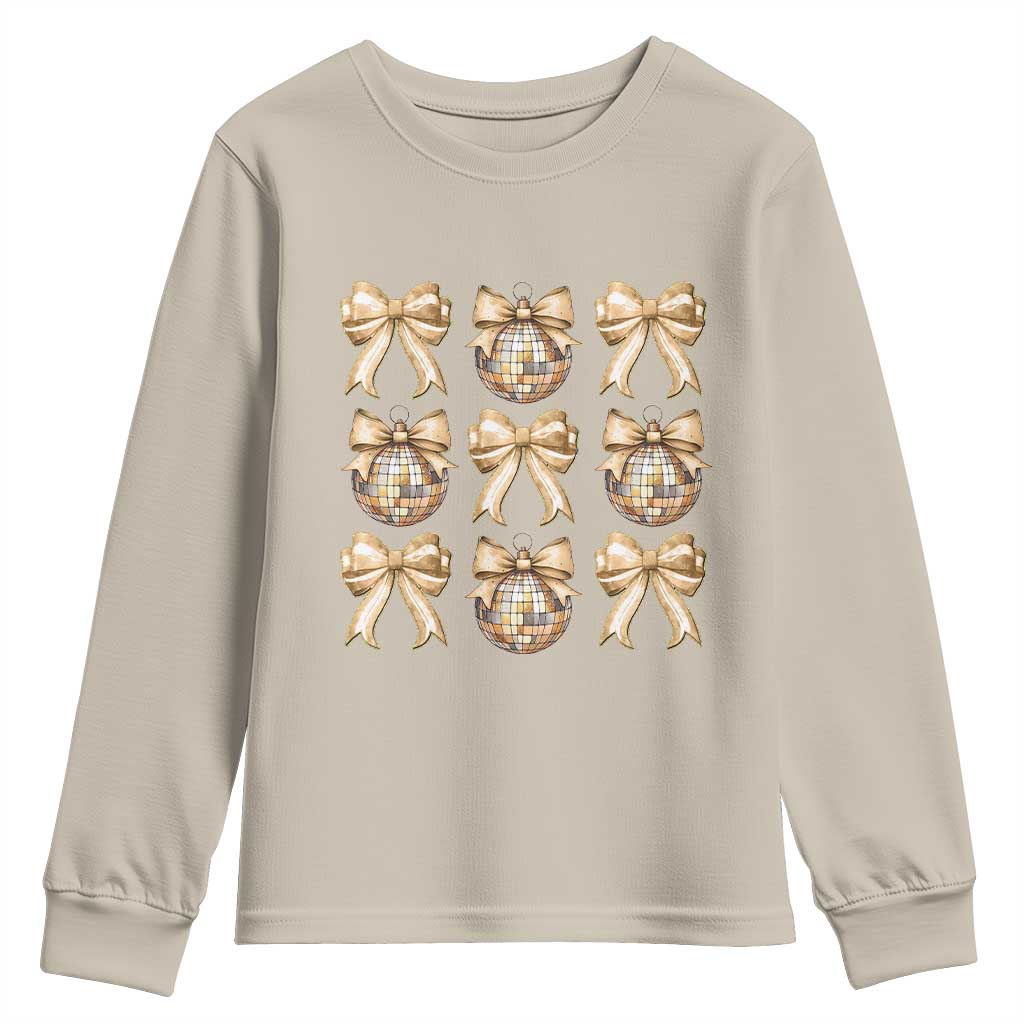 Coquette Happy New Year 2025 Gold Bow Youth Sweatshirt