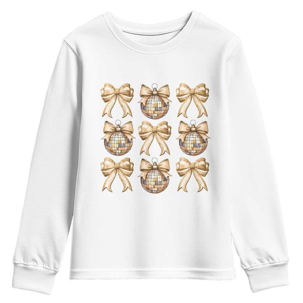 Coquette Happy New Year 2025 Gold Bow Youth Sweatshirt