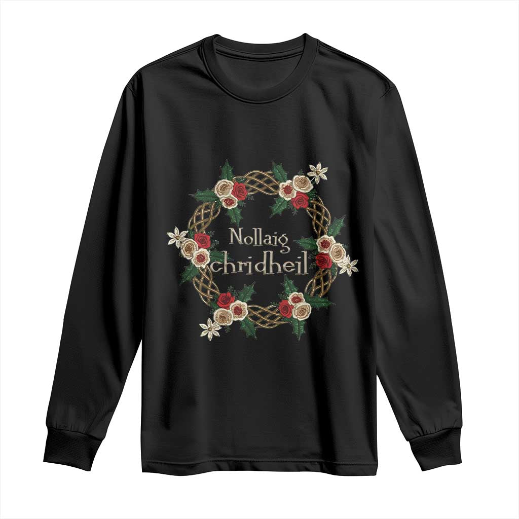 Scottish Celtic Christmas Nollaig Chridheil Long Sleeve Shirt Xmas Wreath