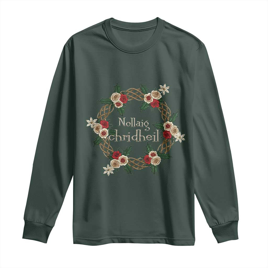 Scottish Celtic Christmas Nollaig Chridheil Long Sleeve Shirt Xmas Wreath