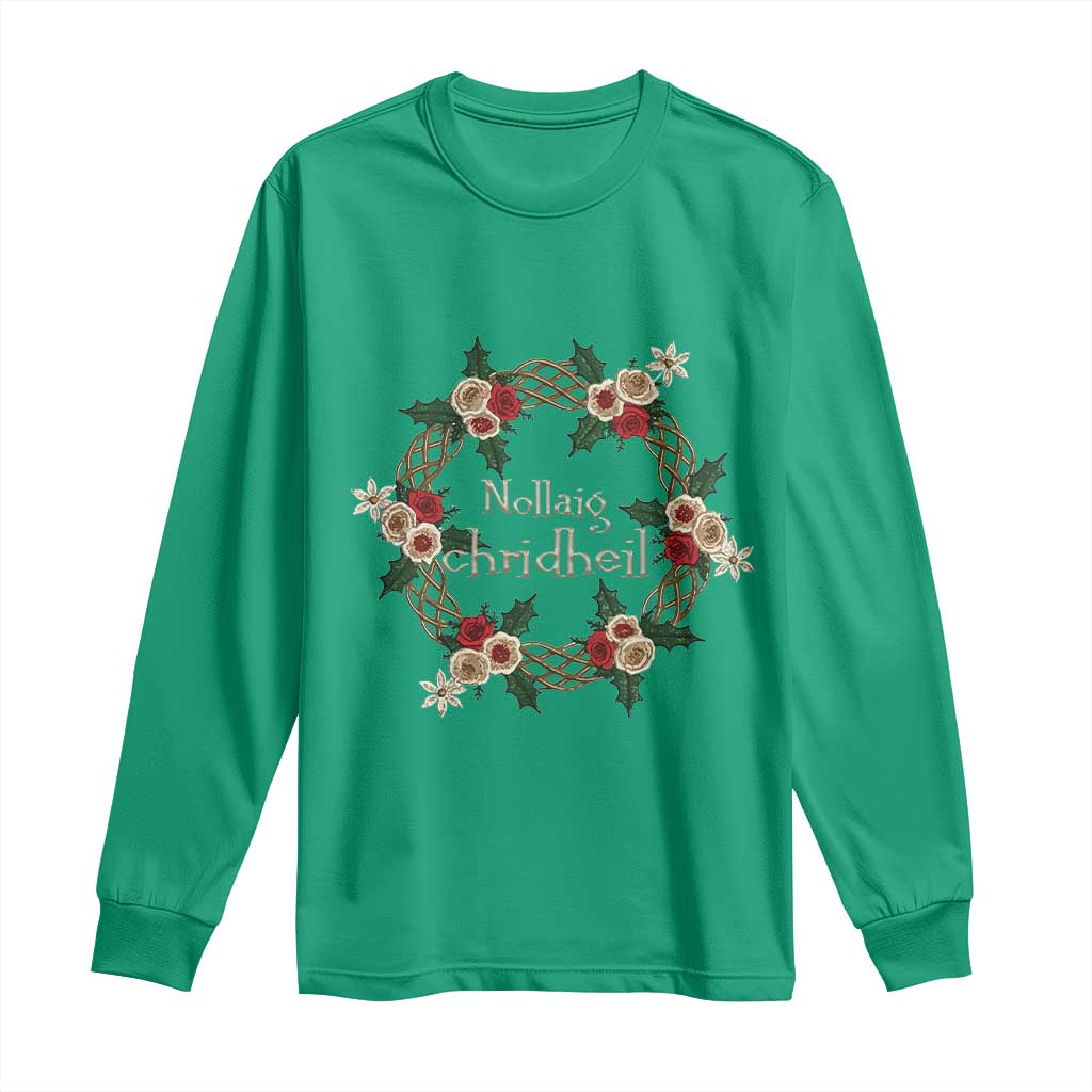 Scottish Celtic Christmas Nollaig Chridheil Long Sleeve Shirt Xmas Wreath